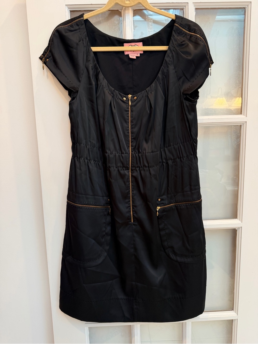 Phoebe Couture Black Short-Sleeve Zip-Front Grunge Punk Goth Dress Size 10 Med